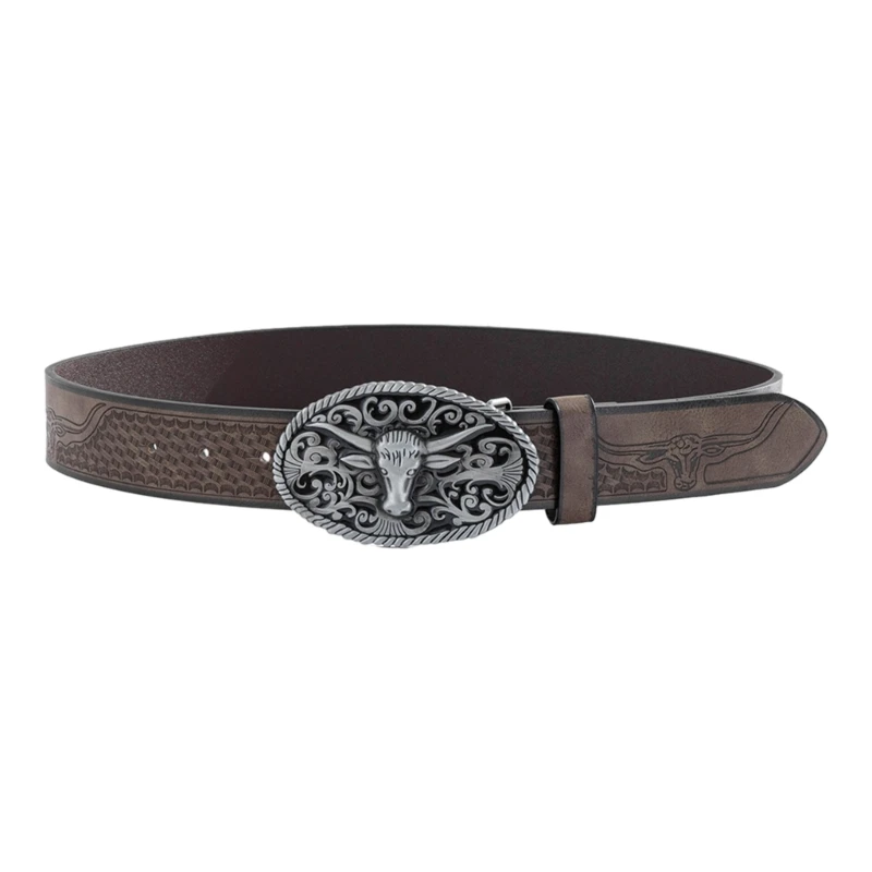 Ethnic Jeans Belt Engraved Floral Metal Buckle Belt Men Accessories Waist Decors Dropship