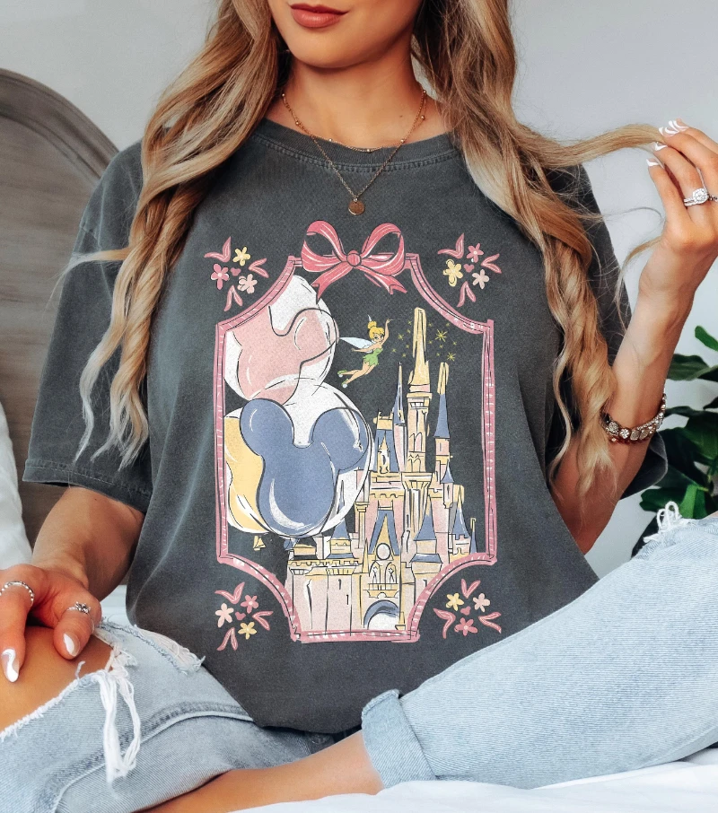 

Футболка в стиле ретро-кокетельности с бантом Magic Kingdom, футболки для поездок в Диснейленд, футболка Disneyworld, одинаковые футболки для всей семьи Disneyworld, Disney