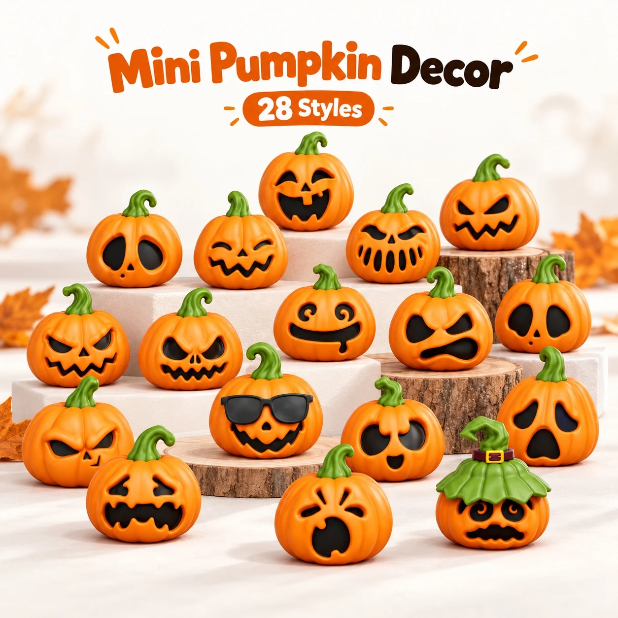 28/16/10PCS Mini Halloween Pumpkin Figurines, 3D Printed Funny Face Pumpkin Set, Fall Tabletop Shelf Decor, Party Decorations