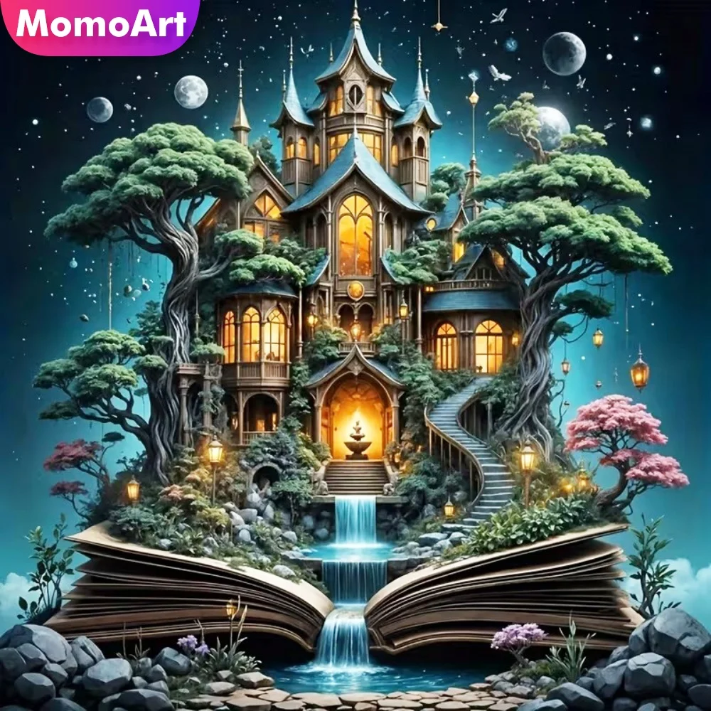 Momoart Kits de Peinture Diamant Paysage Abstrait Maison et Arbre, Mosaïque Diamant DIY, Livre de Mosaïque, Fournitures d'Artisanat Acrylique, Loisir Créatif Fait Main