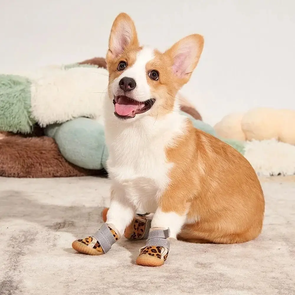 

4pcs Puppy Footwear Non-slip Dog Winter Snow Boots Waterproof Wear Resistant Pet Shoes Adjustable Soft Puppy Warm Shoes Running