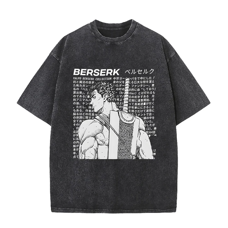 

Japanese Anime Vintage Washed T-Shirt Pure Cotton Casual Short Sleeve Tops Retro Streetwear Loose Fashion Tees for Men Women