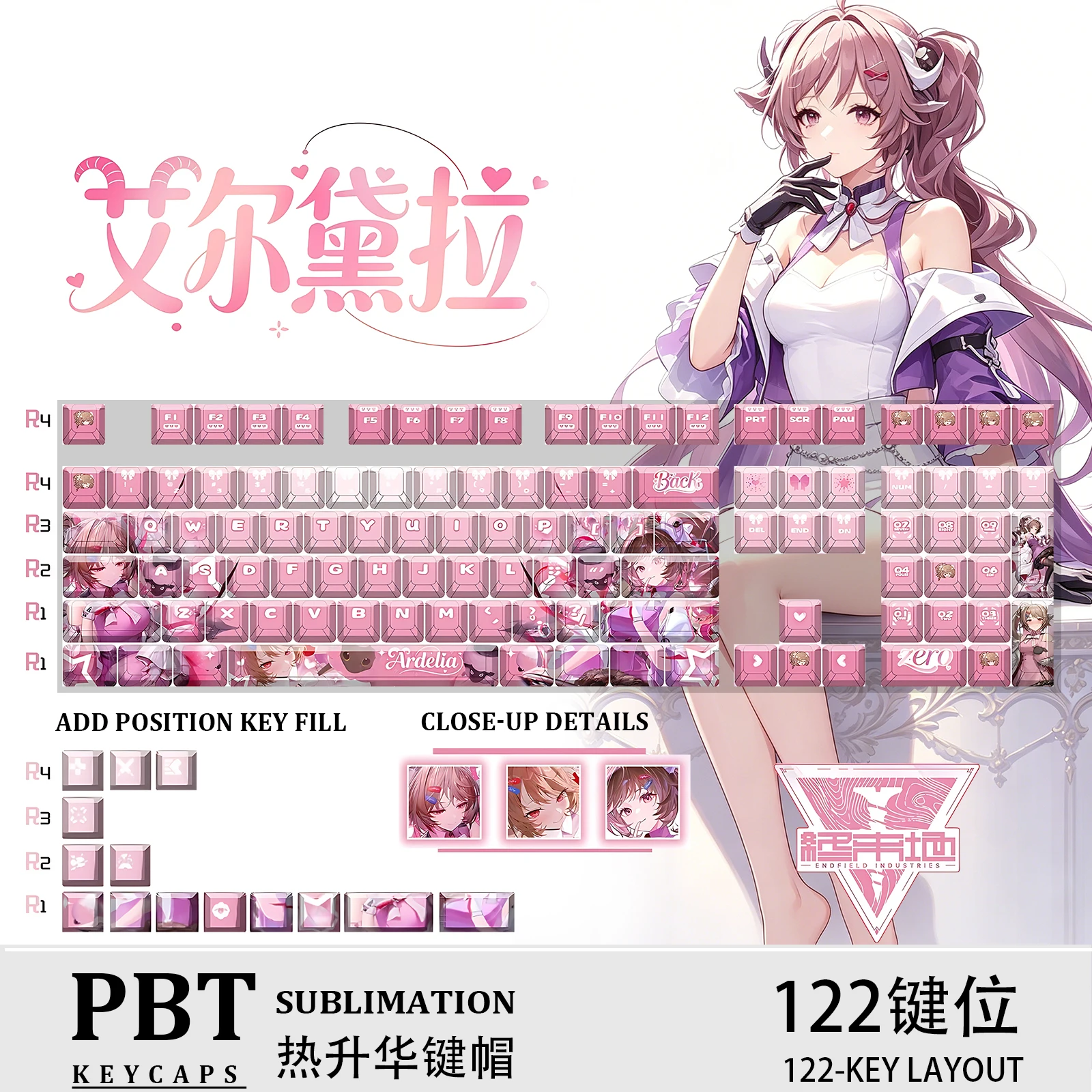 Endfield Aldera 122 PBT Dye Sub Anime Keycaps Cherry Profile ANSI Layout Mechanical Keycaps for Made68 Mad68 Wooting60
