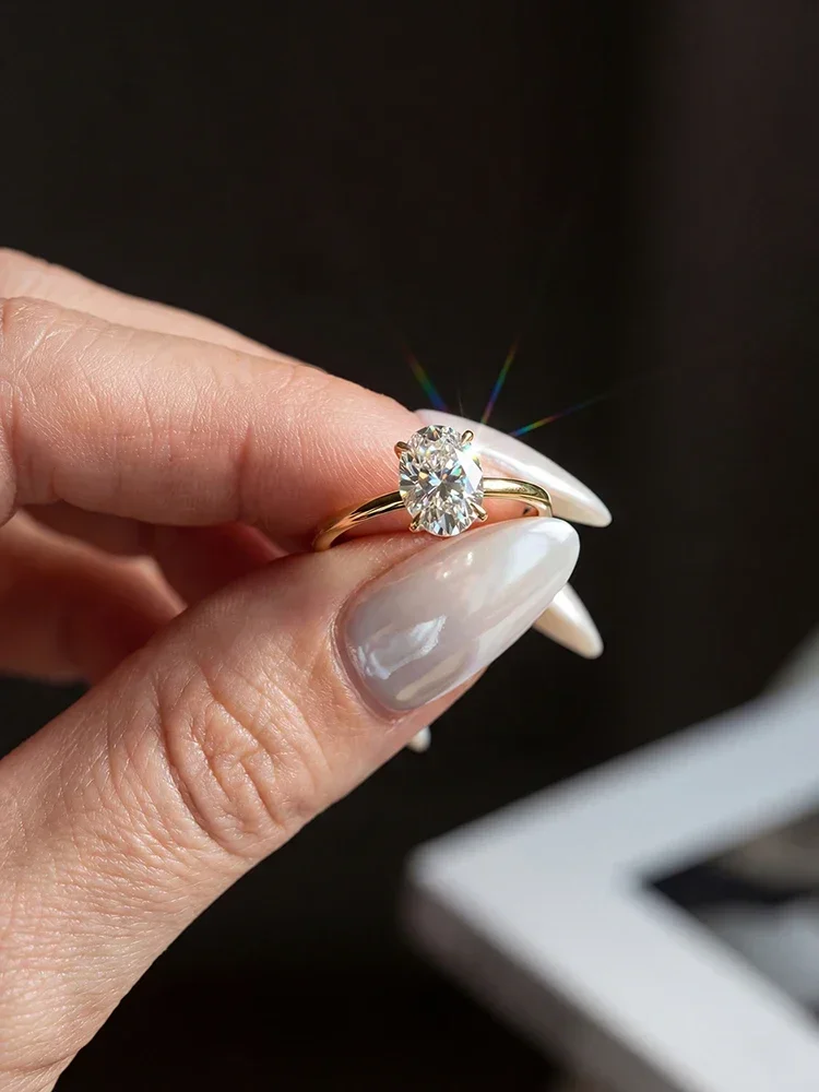 925 Sterling Silber Mode 1-2 Karat Brillanter Ovaler Moissanit Diamant Verlobungs- und Eheringe für Damen Feiner Schmuck – Detail 2