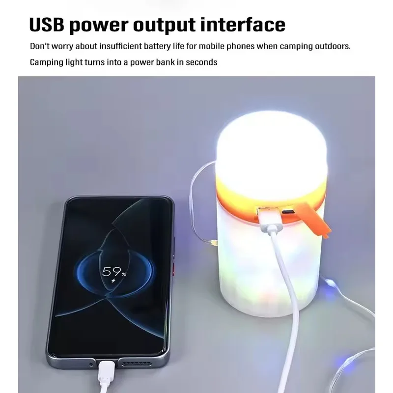 Lampu Tenda LED Isi Ulang USB 10 Meter Lampu Senter Portabel Cocok untuk Berkemah di Halaman dan Dekorasi Liburan