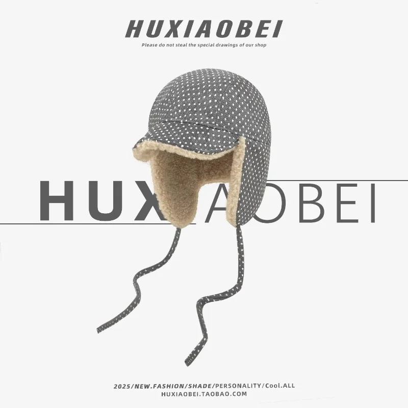 الكورية الأزياء البولكا نقطة الطباعة حزام سدادات حماية الأذن المرأة القبعات الشتاء السفر الدافئة تنوعا سميكة أفخم منفذها قبعة