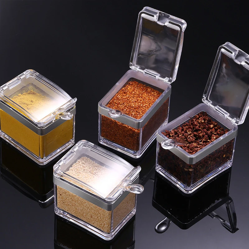 1pcs 4 Grids Transparent Acrylic Seasoning Box Spice Seasoning Jar Muti-function Sugar Salt Bottle Kitchen Storage Bottle