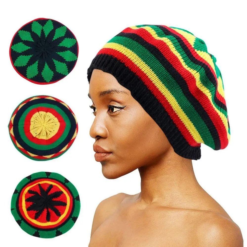 Classic Jamaican Reggae Loose Knitted Beanie Warm Wool Knitted Rainbow Hat Soft Skullcap Beanies Cap