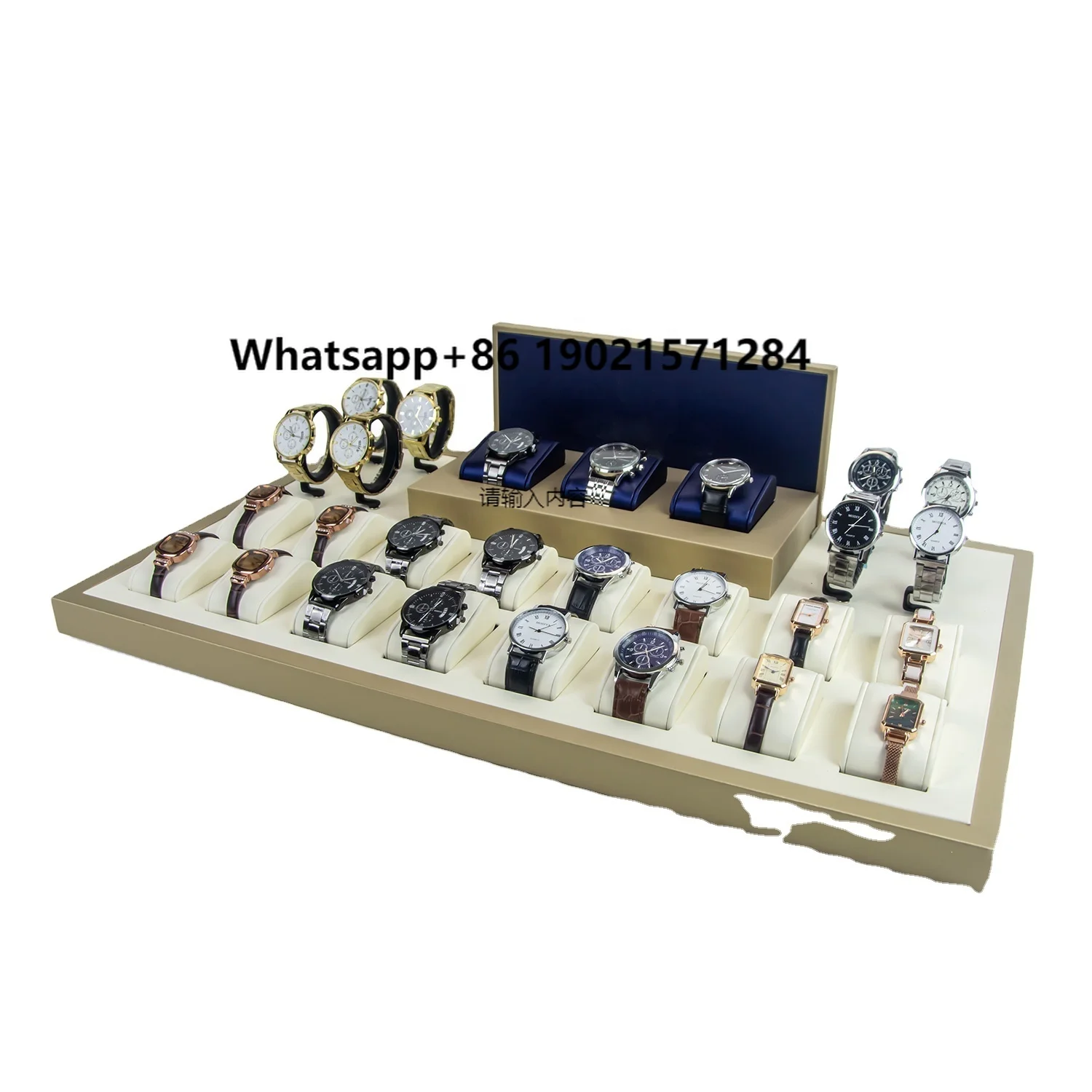 

Luxury Custom Logo Watch Stand Jewelry Display Set Metal Microfiber Watch Holder Counter Showcase Watch Display Stand