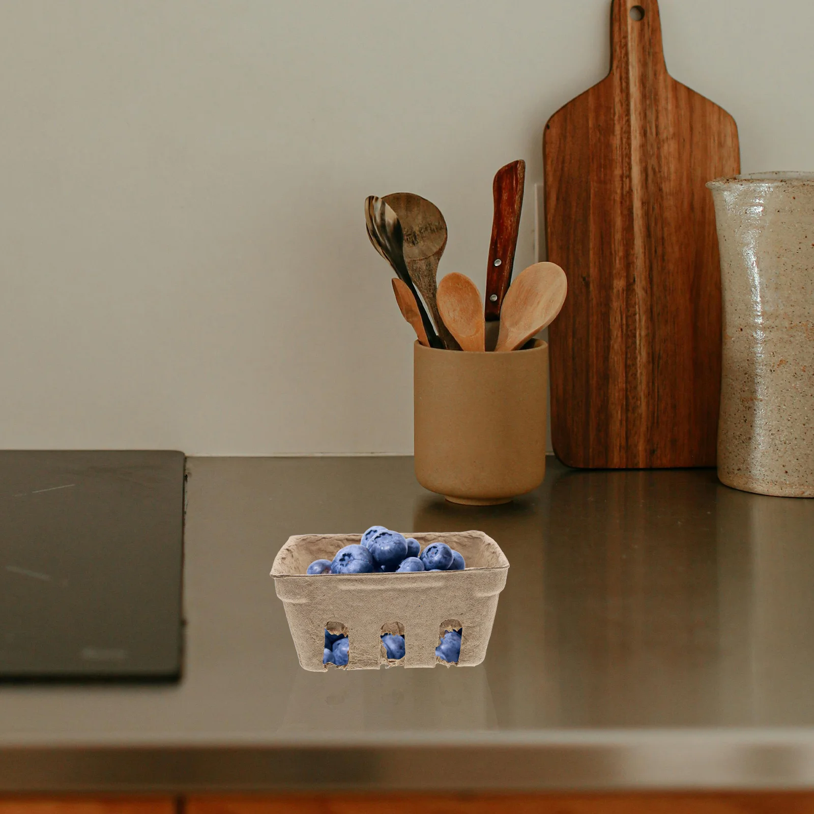 

24pcs Fruit Packaging Box Molded Pulp Fiber Berry Basket Vented Produce Container For Vegetable Storage Kitchen Organization