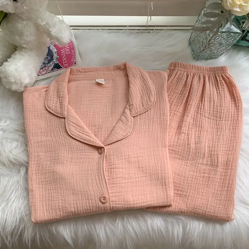 Cotton Double-layer Gauze Pajamas For Women's Fashion Cute Carrot Print Long Sleeve Tops + Pant Home Clothing Two-piece Set