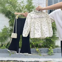 Children's Clothing Sets Sweet Love Girl Korean Doll Shirt + Beaded Pants Kids Clothes for Girls Baby Girl Outfit Set