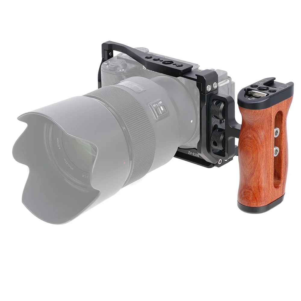 FOTGA For Sony ZV-E10 II Cage with Wooden Handle Quick Release Cage Kit For Sony ZV-E10II With Quick Release Plate Handgrip Trip