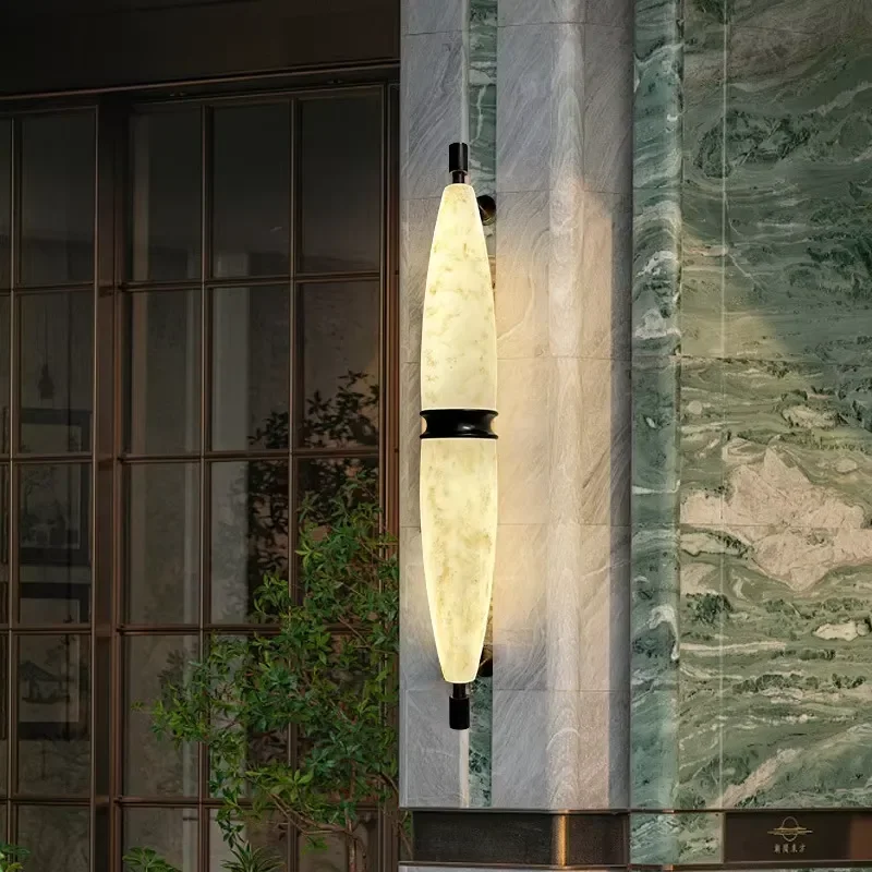 Modern Marble Shade Stainless Steel Torpedo Shape LED Wall Sconce Lamp Outdoor Bedroom Hotel Villa Corridor Interior