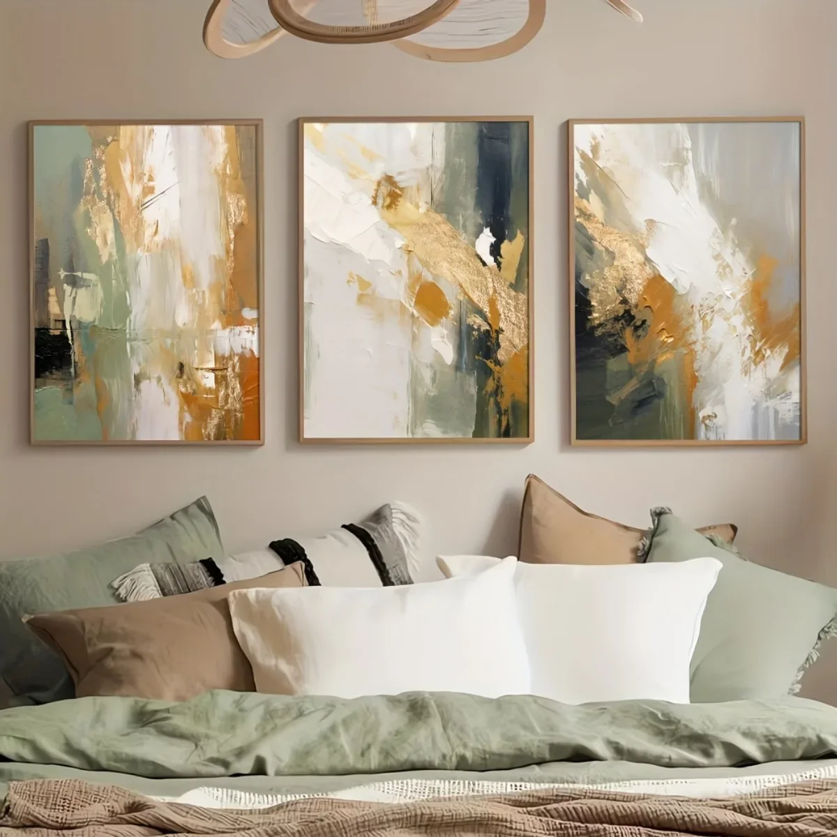 (No frame)3pcs/set Green Golden Abstract Canvas Prints Poster Modern Minimalism Aesthetics Art Prints Bedroom Home Decor Art