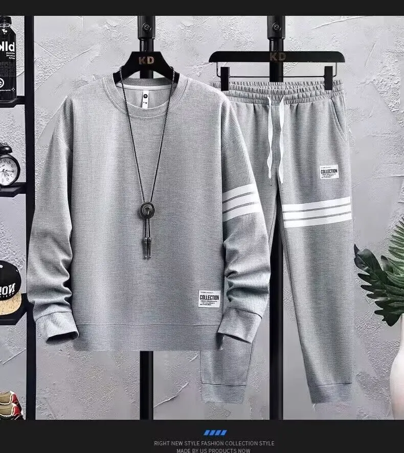 Spring Autumn Long sleeve Sweatsuit set 2 pieces man sports suits Hip Pop Y2k Men Fashion Trend O-Neck Oversized Korean Style