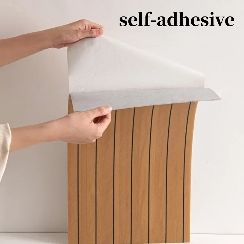 Self Adhesive Wall Stickers Imitate Grille Foam Wallpaper Plane Wood Grain Pattern Wallboard for Coffee Shop Bedroom Decoration