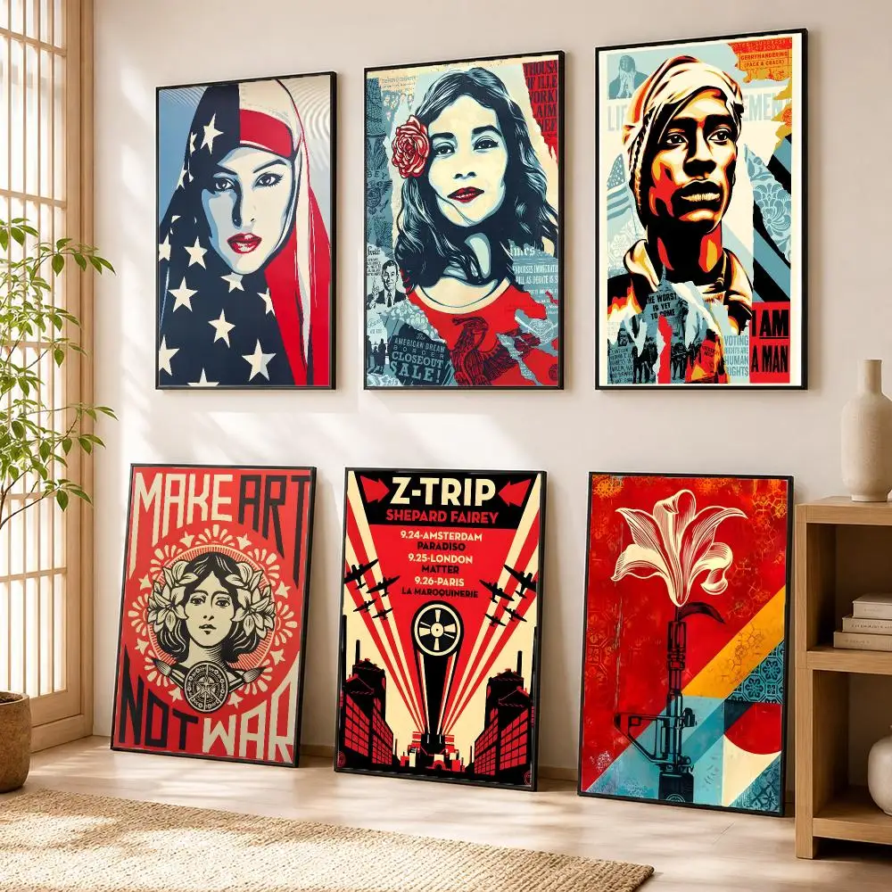 S-Shepard Fairey Popular Art Poster Modern Home Living Bedroom Bar Hallway Waterproof Wall Art Aesthetic Decor