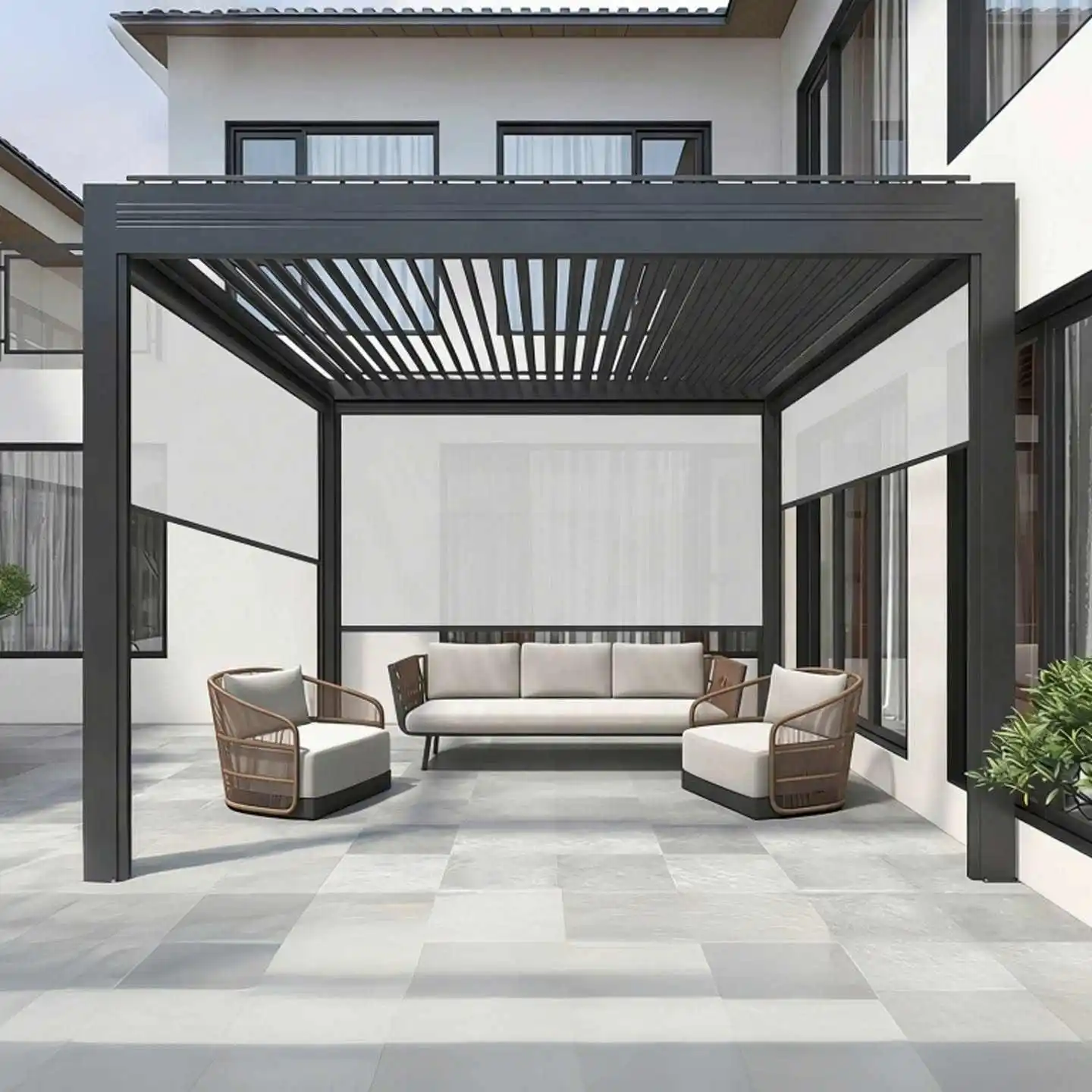 Install Against The Wall Outdoor High Quality Garden Pavilion Powder Coated Aluminum Alloy Gazebo Backyard Leisure Party Pergola