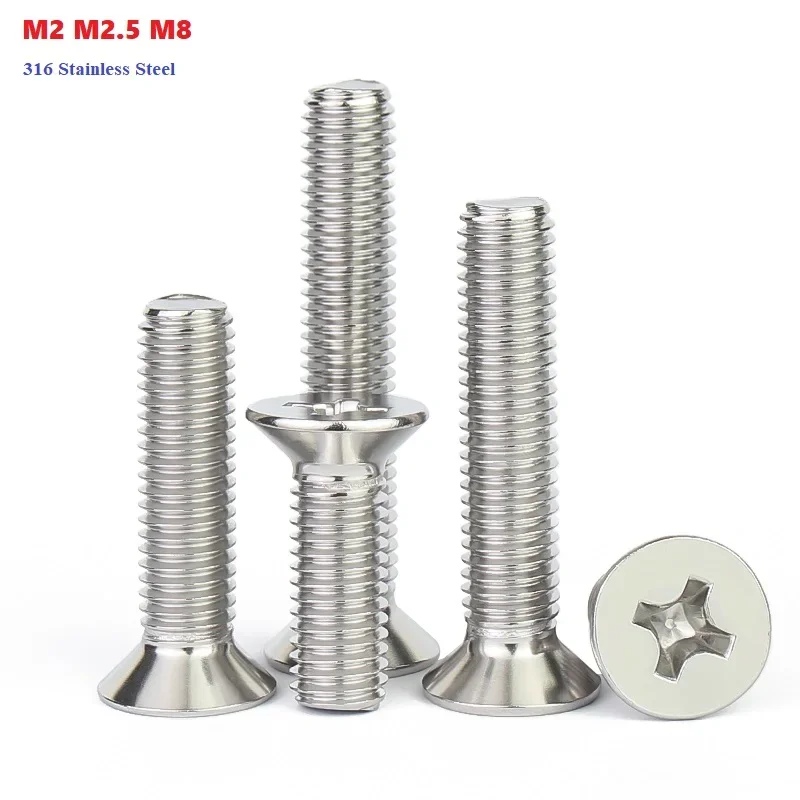 M2 M2.5 M8 Marine Grade A4 316 Stainless Steel Countersunk Head Cross Phillips Screws Machine Screw Bolts