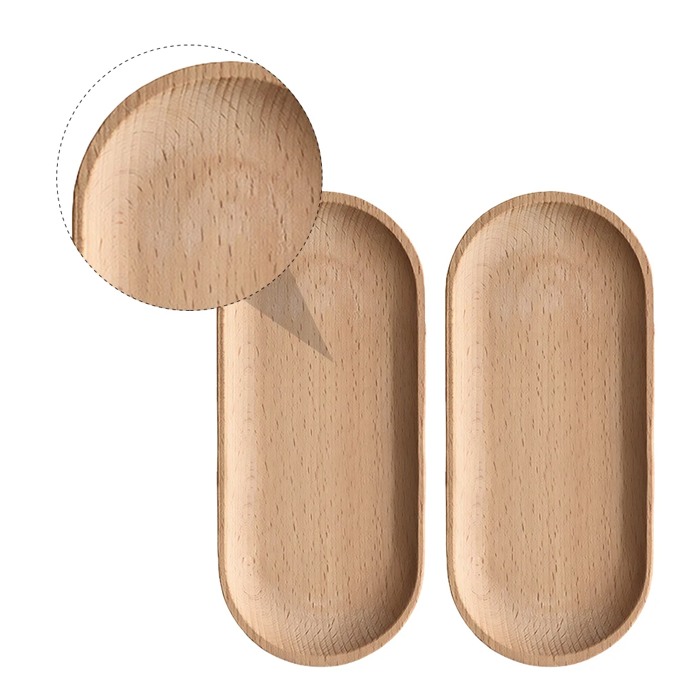 

2Pcs Beech Wood Oval Tray Smooth Polished Edges Snack Fruit Plate Natural Wood Texture Household Tableware Oval Tray