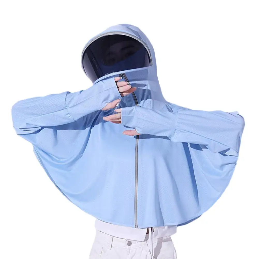 Summer UPF50 + Women Sunscreen Hoodie Long-sleeved Solid Color And Thin Jacket Breathable UV Protection Shirt Ice Silk Clothing