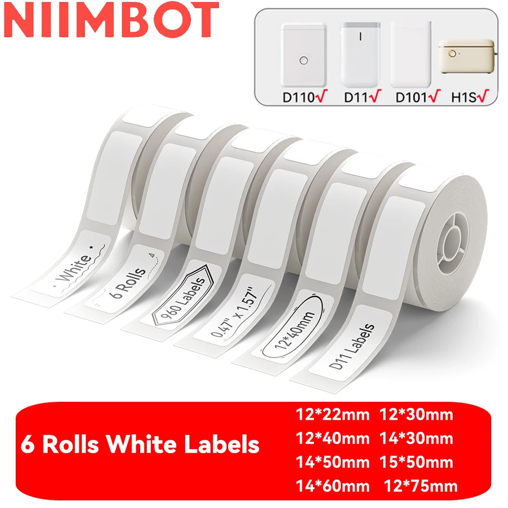 6 Rolls Mini Thermal Printer Paper Anti-Oil Label Price Self-adhesive Label Sticker for Niimbot D11 D110 D101 H1S