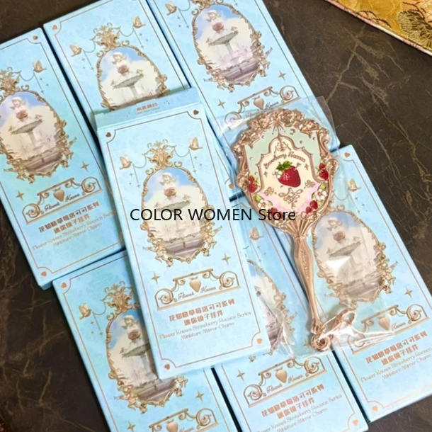 Flower Knows Strawberry Rococo Mini Mirror Pendant Handheld Mirror Limited White Blue Pink Fairy Mirrors Tool