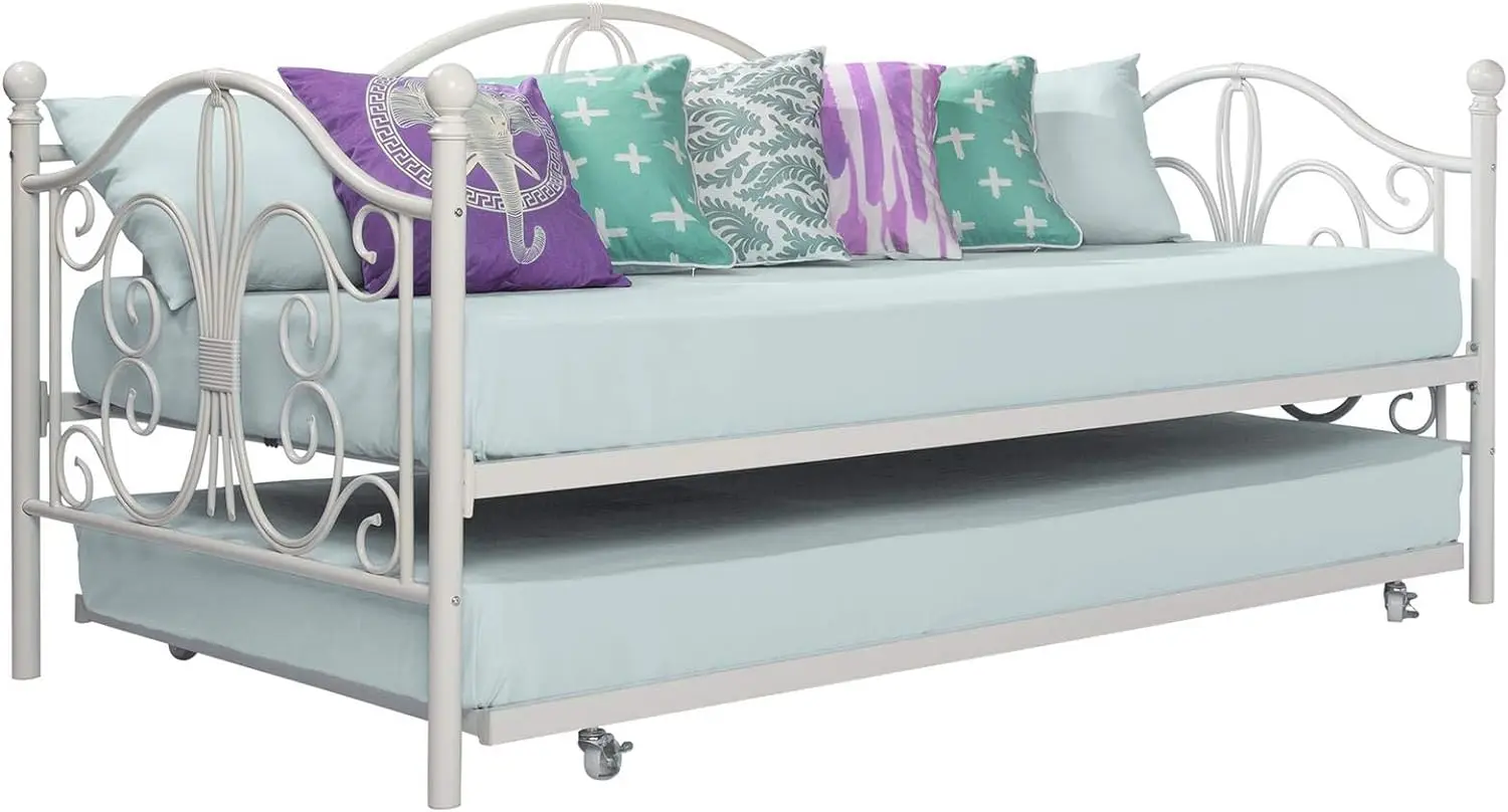 Bombay Metal Twin Size Daybed Frame with Included Twin Size Trundle - White