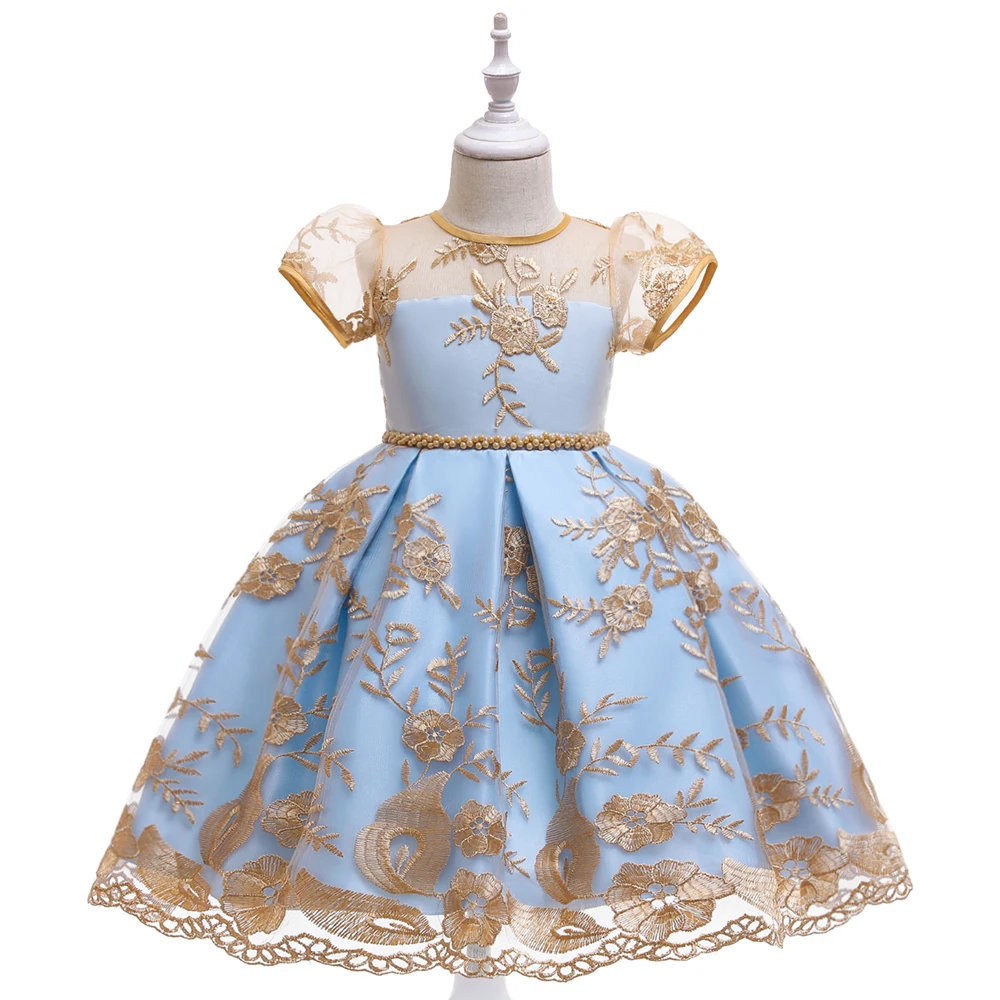 

Girl Embroidery Bow Ball Gown Elegant Princess Wedding Childrens Birthday Fashion Party Piano Performance Costume