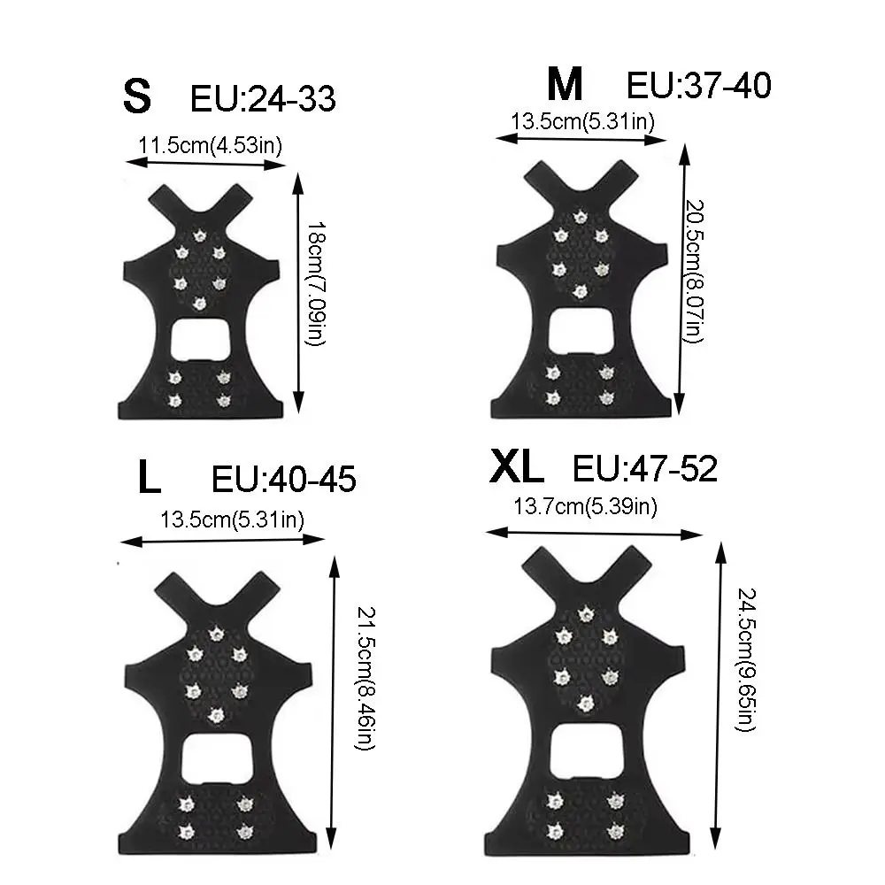 أغطية مسامير أحذية مرنة مضادة للانزلاق بـ 10 أسنان، ماسك جليد فولاذي قابل للتمدد، ماسك ثلج، مشابك تسلق