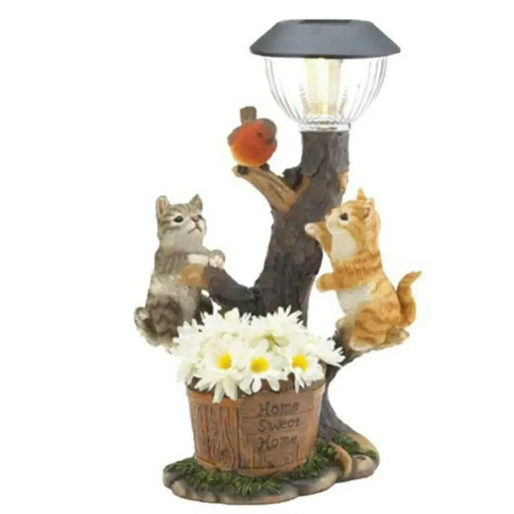 

Solar Garden Squirrel Statue Ornament Animal Light Cat Climbing Lawn Lamp Decor -Cat