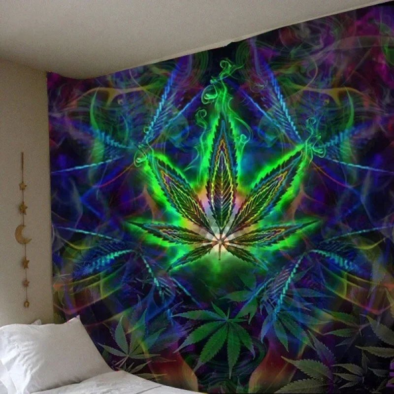 

Boho Decor Home Trippy Weed Leaf Tapestry Hippie Murale Chambre Room Wall room decor aesthetic tapestry