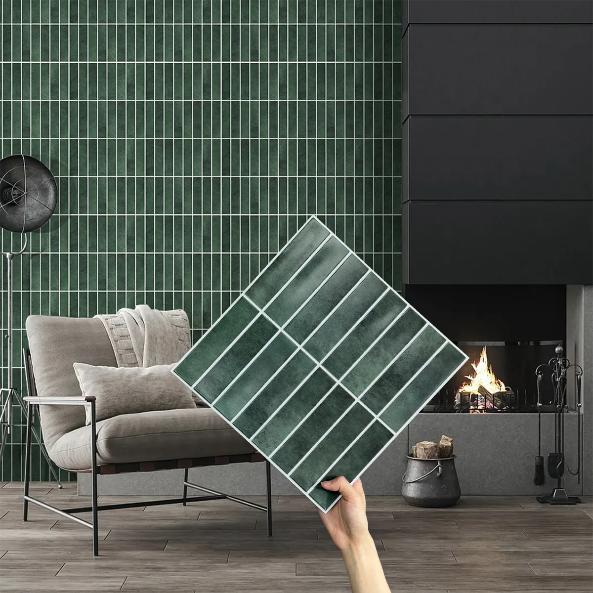 1/10pcs 3D Decorative Wall Panels, Self-adhesive 3D Green Tile Stickers for Kitchen and Bathroom, Water Mold Resistant, 30x30cm