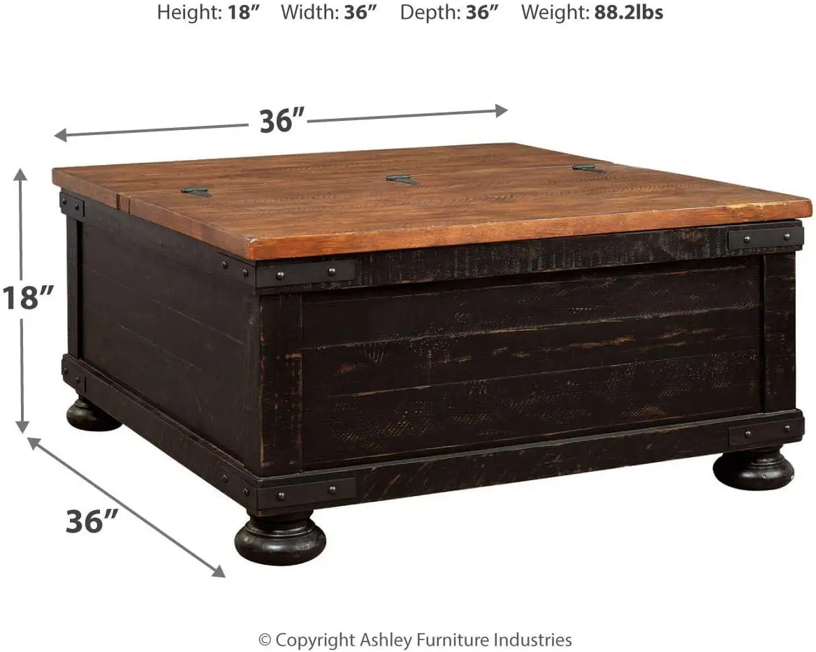 

XCYSignature Design by Ashley Valebeck Farmhouse Lift Top Coffee Table with Storage, Distressed Brown & Black Finish