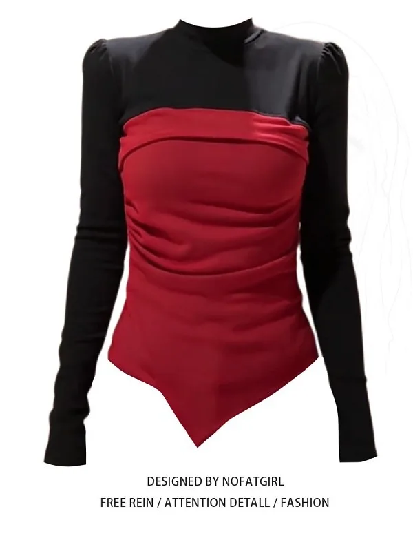 

plus Size Color Blo Long Sve T-irt Women's Boting irt Asymmetrical Slimming Trendy Girl Top Casual Winter Wear