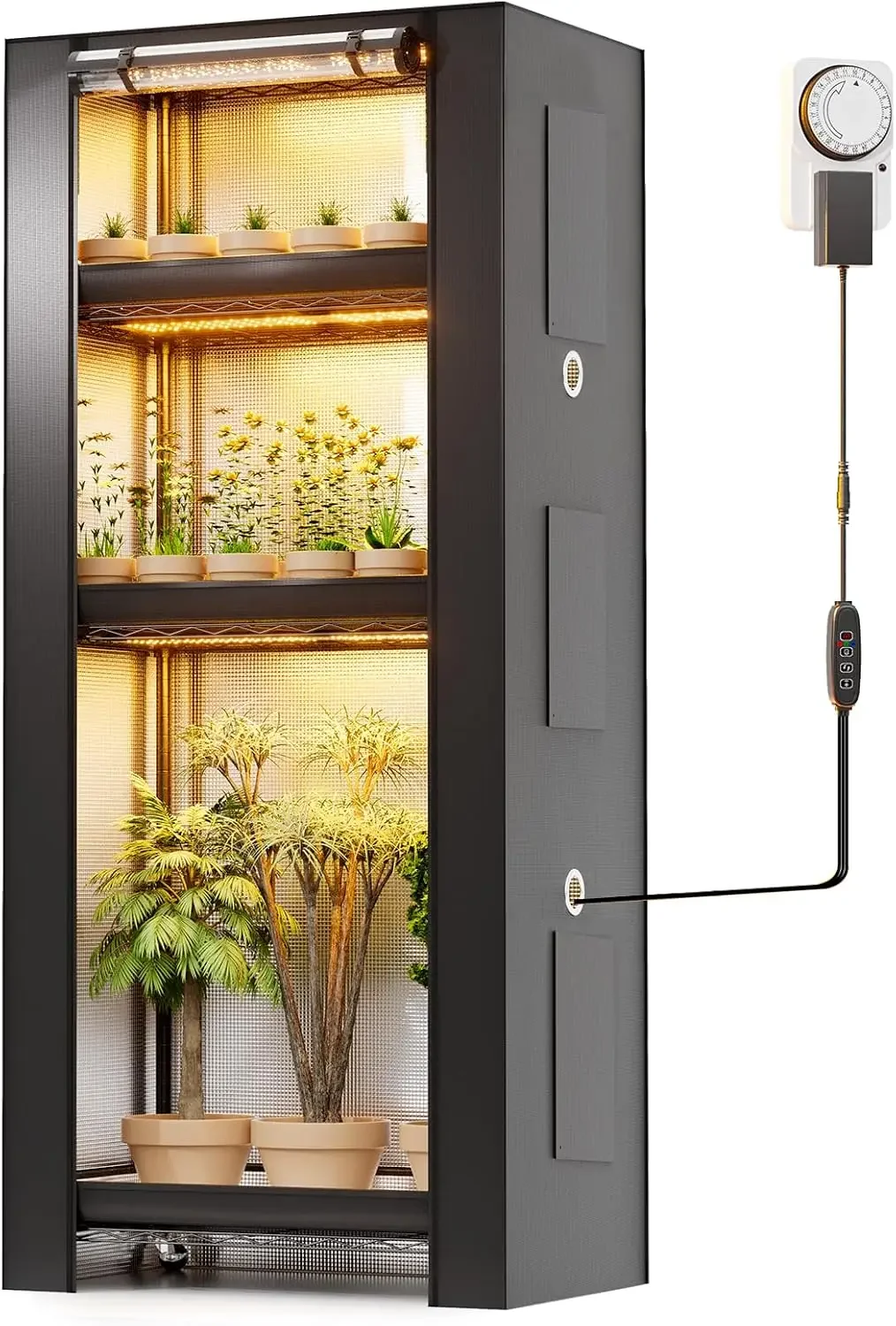 4-Tier Plant Stand with Grow Tent Lights for Plant & Seed Growth | 1680D High Reflective Cover, 10-Level Adjustable Full Spectru