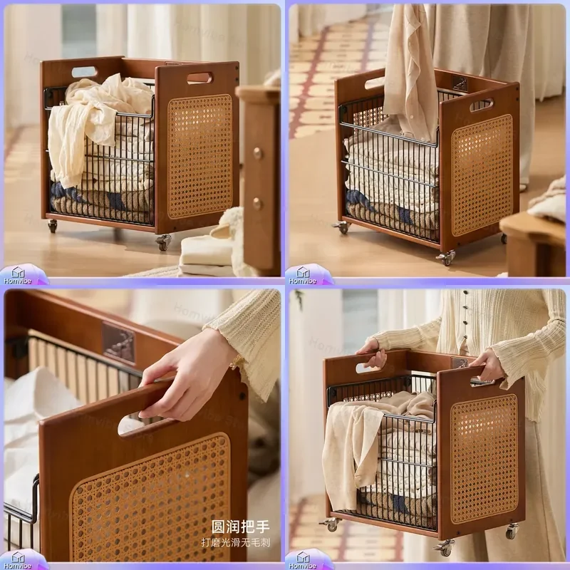 for Household Removable Dirty Clothes Basket Bathroom Under Cabinet Large Capacity Rattan Storage Basket High Value