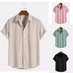 Summer Men's Casual Blouse Cotton Shirt Loose Tops Short Sleeve Tee Shirt Sring Autumn Casual Men Shirts Hawaiian Shirt