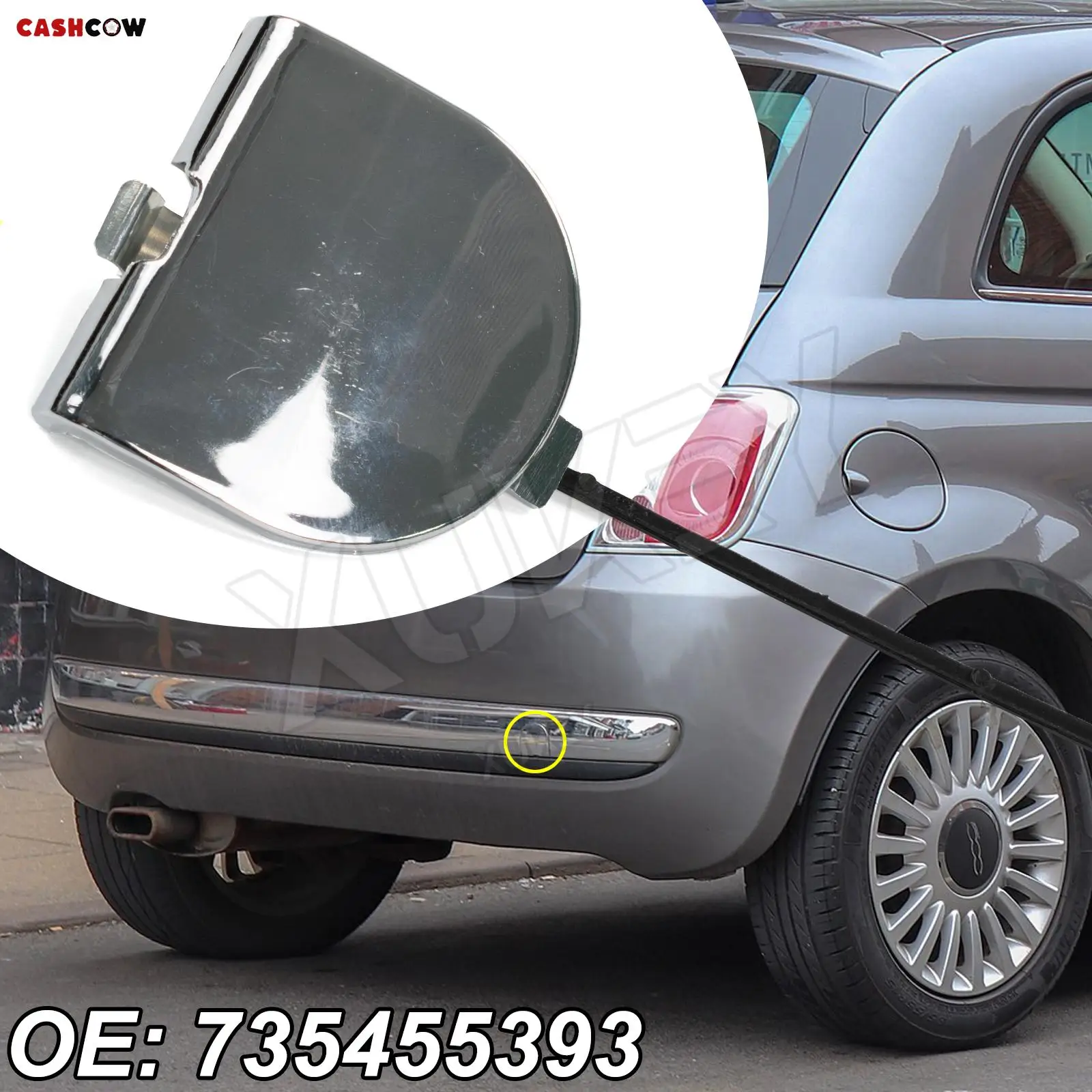 For Fiat 500 2007-2015 Full Chrome Car Rear Bumper Tow Hook Towing Eye Cover Traction Auto Accessories 2008 2009 2010 2011