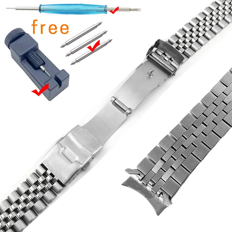 Boucle de sécurité extrémité incurvée Bracelet en métal 18 19 20 21 22mm 23 24mm 26 28 30mm Bracelet de montre femmes hommes Bracelet en acier inoxydable solide