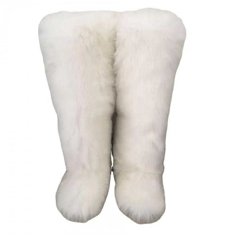 Women Snow Boots Winter Faux Fox Fur Boots Fluffy Furs Girls\' Luxury Furry Fur Bottes Female Winter 3cm Flats Sole Plush Shoe