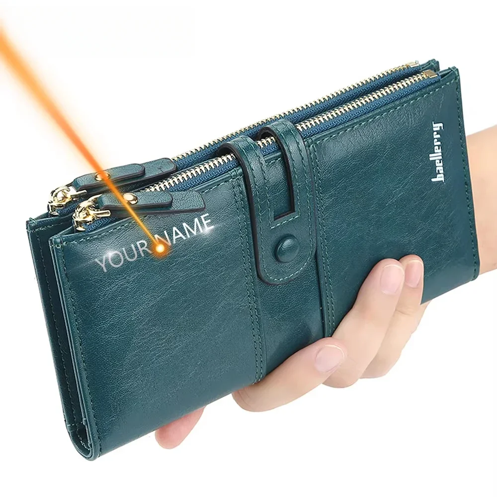 

Personalized Gift Name Engrave Women Wallet Classic Purse Zipper Brand Wallet Fashion Long Leather Top Quality Multi-card Purse