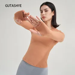 Camisas de Yoga de manga larga para mujer, ropa de gimnasio para correr, entrenamiento, ajuste seco, transpirable, Top deportivo de alta elasticidad, Invierno