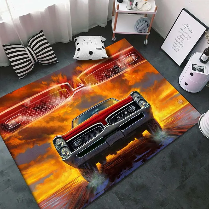 Classical Racing Car Carpet for Living Room Cool Red Vintage Car Floor Mats Home Bedroom Decor Supercar Non-Slip Floor Pad Rugs