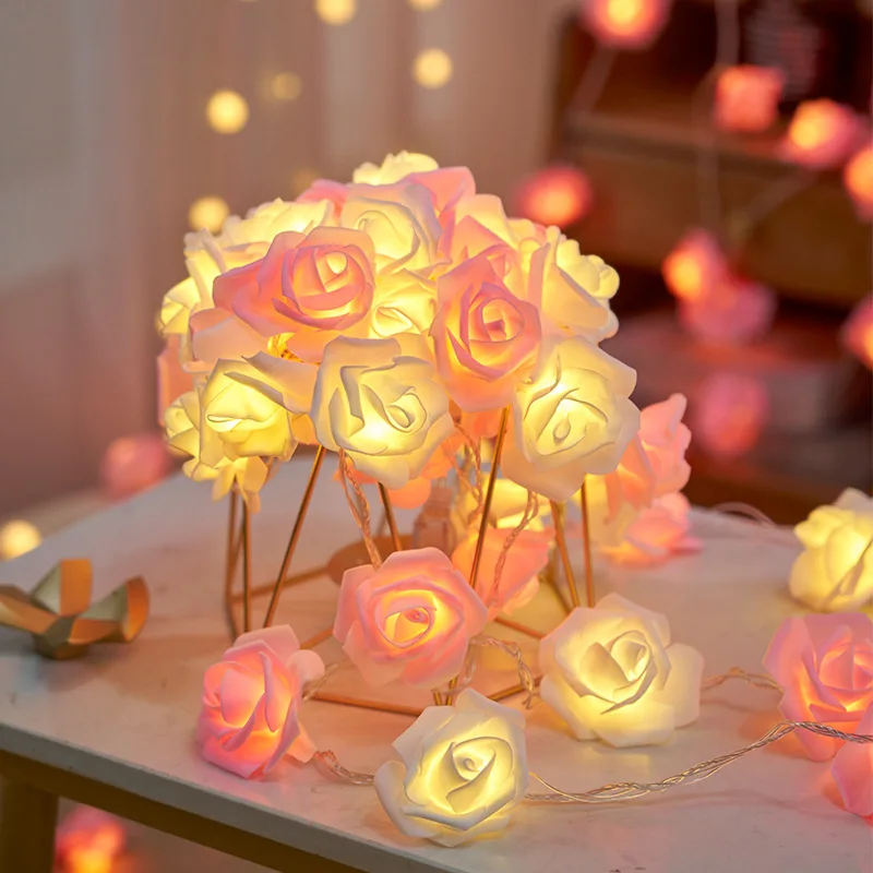 Rose Flowe LED String Lights Guirlanda Casamento Decoração de aniversário Presente de dia dos namorados Decoração de árvore de natal para casa ao ar livre