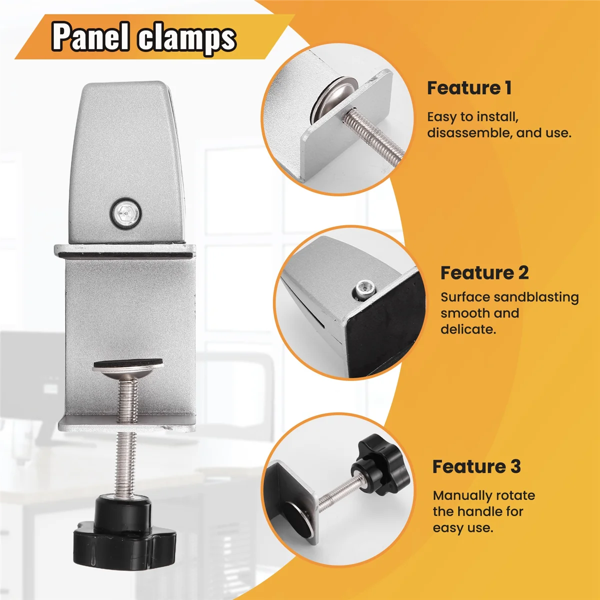 F-3C 2 Pcs Office Desk Divider Clamp Privacy Screen Clip Holder Bracket Screen Baffle Clamp Partition for Table Clamp -Silver