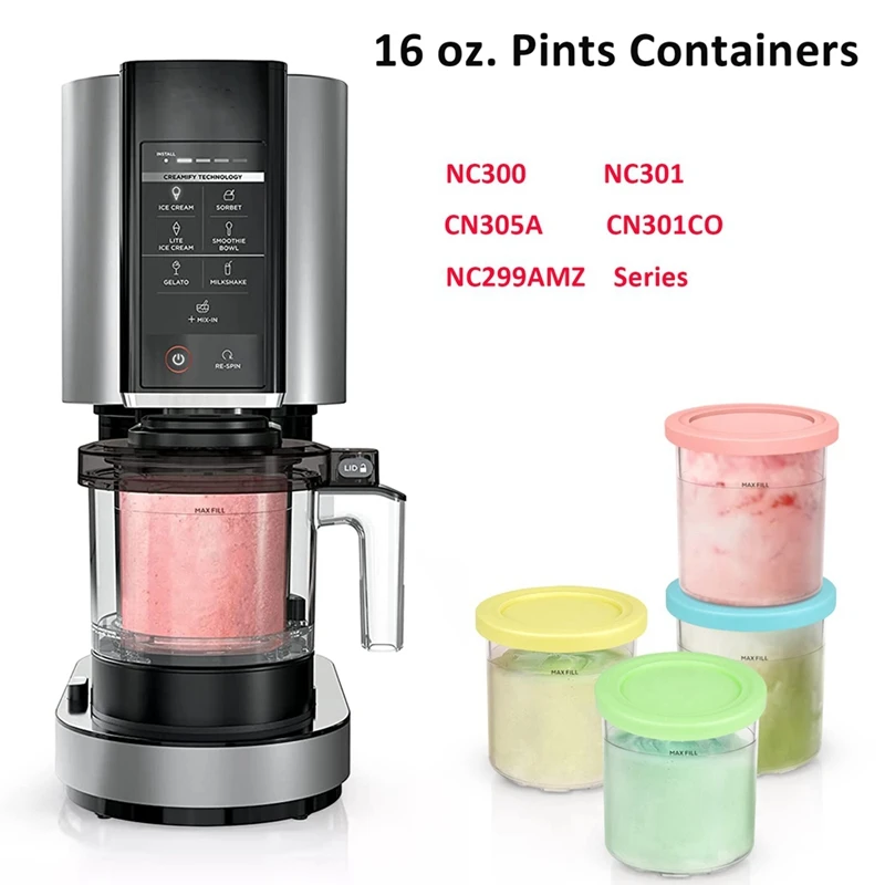 1Set Ice Cream Pints Cup Replacement Accessories For Ninja NC299AM C300S NC301 Series Ice Cream Makers Sorbet Gelato Container