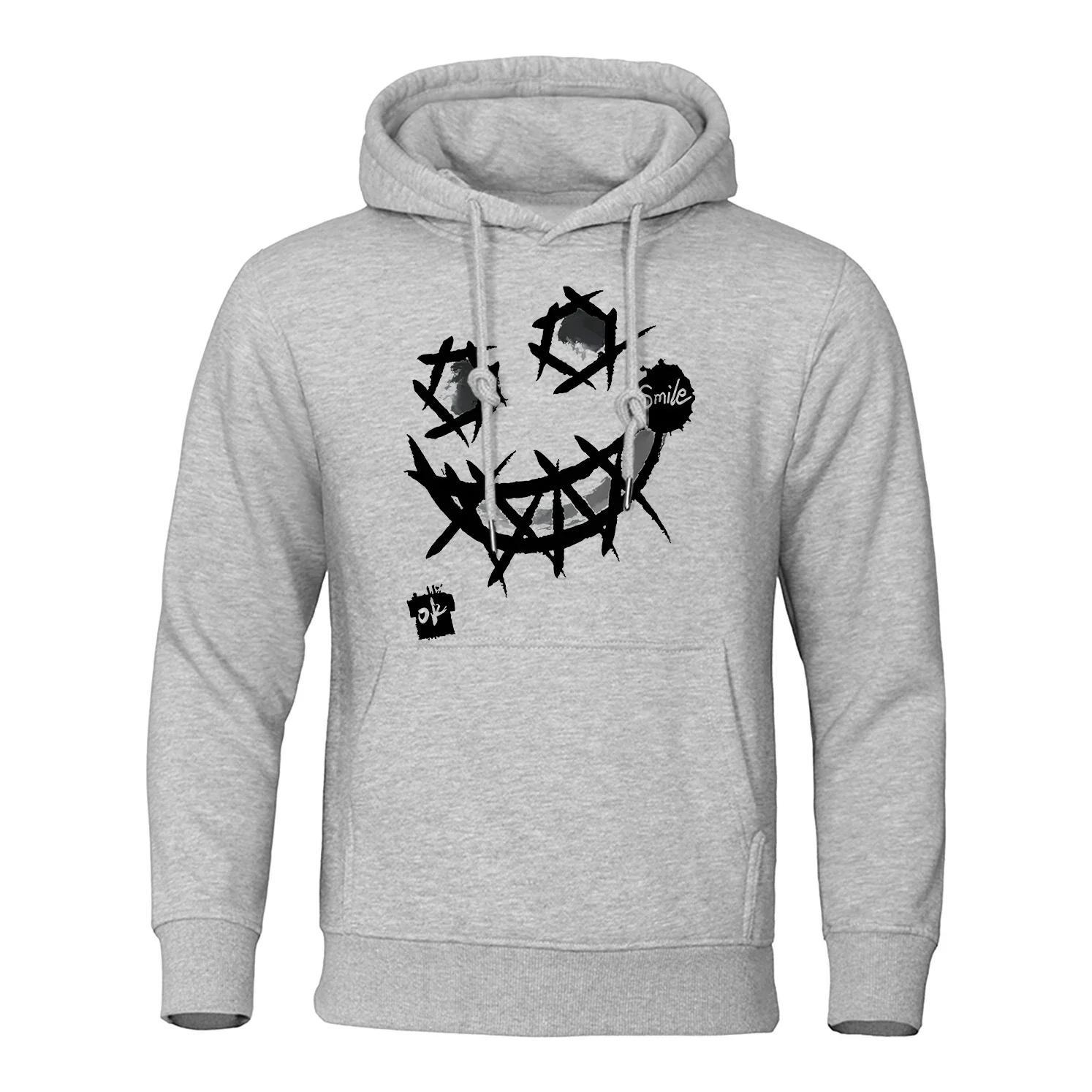 Please Smile, Okay Interesting Patterns Hoodies Mens Personality Fashion Hoody Hip Hop Fleece Streetwear Loose Pullover Hoody