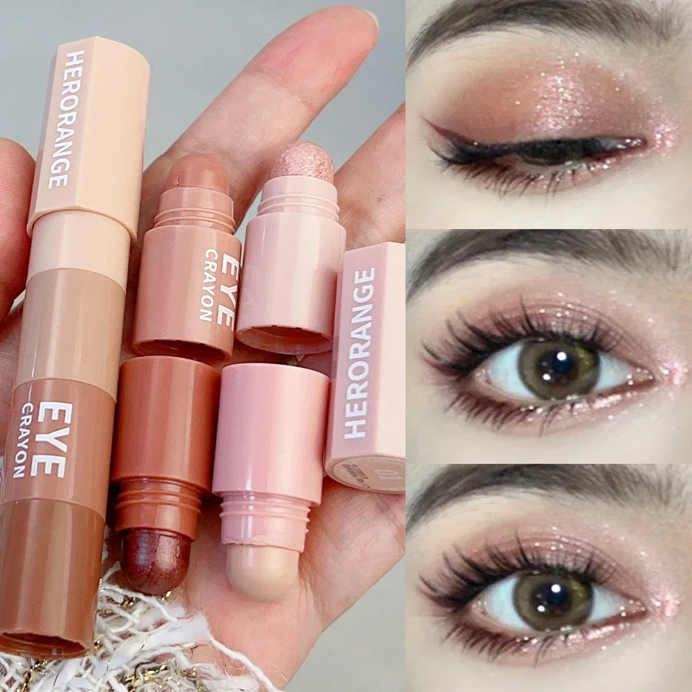 4-in-1 Perlglanz-Highlighter, Lidschatten-Stick, Make-up, wasserdicht, langlebig, Glitzer, Lidschatten, Eyeliner-Stick, Augen-Make-up, Kosmetik